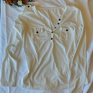 Womens Cream Henley with button detail size Large